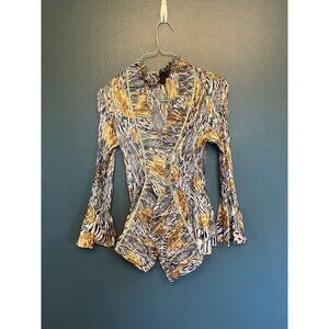 JERRY T Mixed Print Animal Print‎ large button crinkle fabric size L cardigan